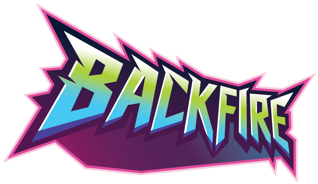 BACKFIRE in 3-d 90s font.